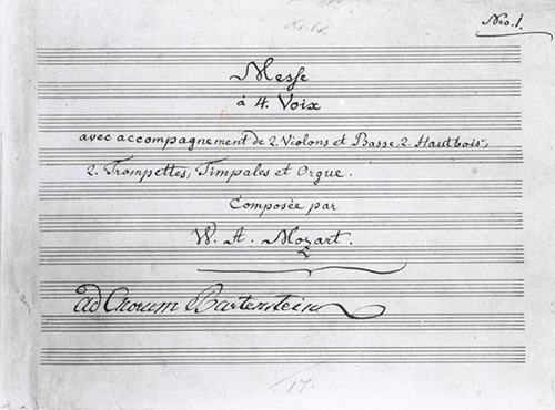 Titelblatt der Krönungsmesse von Wolfgang Amadeus Mozart aus dem Bestand des Hohenlohe-Zentralarchivs Neuenstein. Copyright: LABW