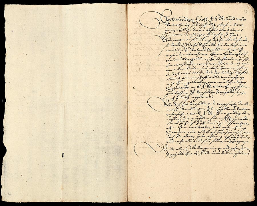 Schreiben der Gemeinde Erlenbach an Bischof Julius Echter von Würzburg mit der Bitte, das Mädchen nicht mehr zurückkehren zu lassen und den Fall der Margaret Schmidt weiter zu untersuchen, August 1616. Vorlage: LABW, StAWt G­ Rep. 58 Nr. 116. Zum Vergrößern bitte klicken.