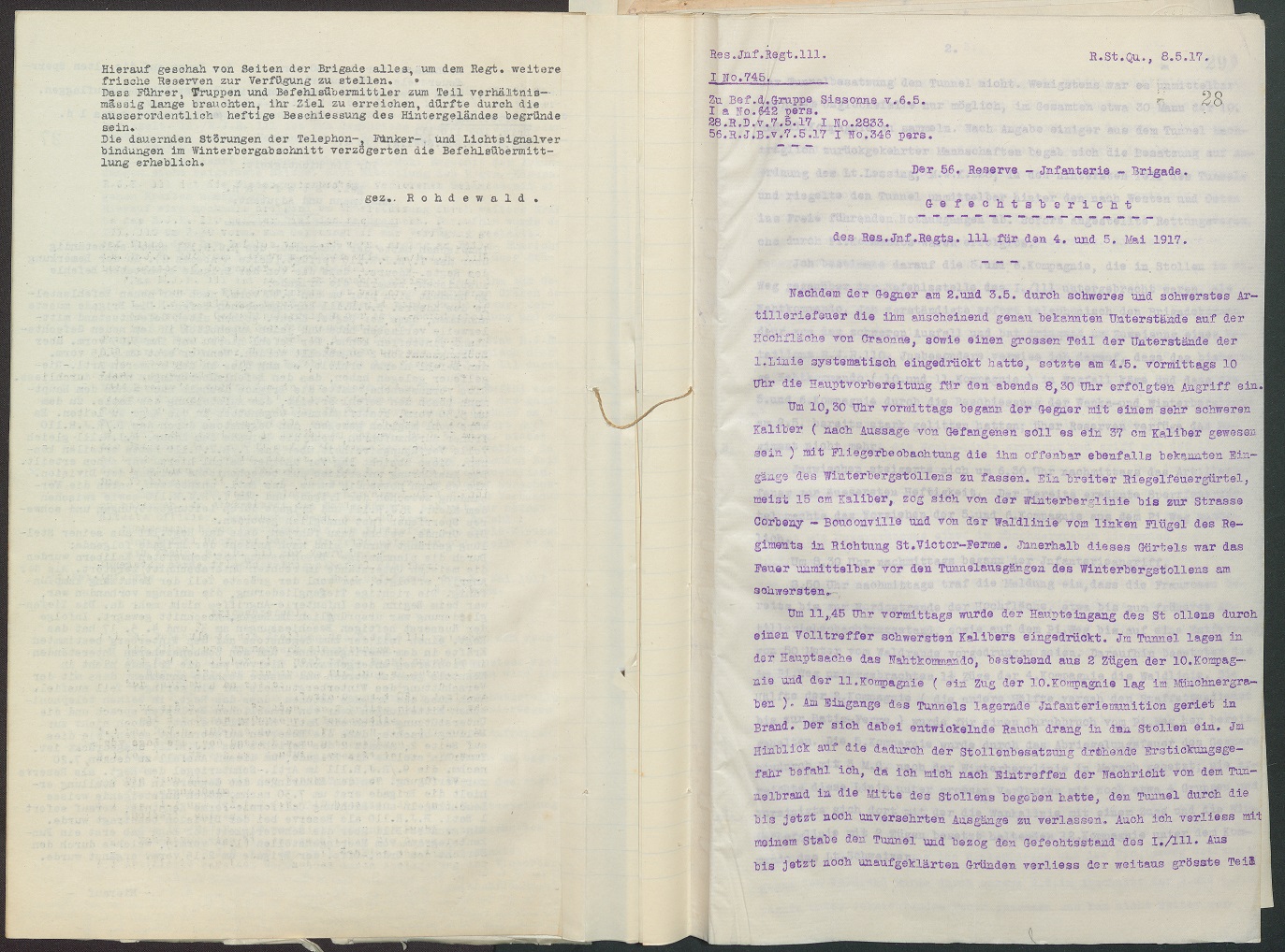 Bericht des Regimentskommandeurs Major Karl Wilhelm Schüler vom 8. Mai 1917 (Quelle: Landesarchiv BW; GLAK 456 F 16/283) 