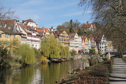 Tübingens Neckarkulisse, rechts die künstlich angelegte Insel - Bild LABW/Tilo Wütherich 