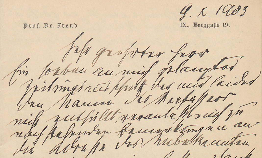 Brief von Sigmund Freud an Willy Hellpach, Nachlass Willy Hellpach, (Quelle: Landesarchiv BW, GLAK, N Hellpach 281 1)