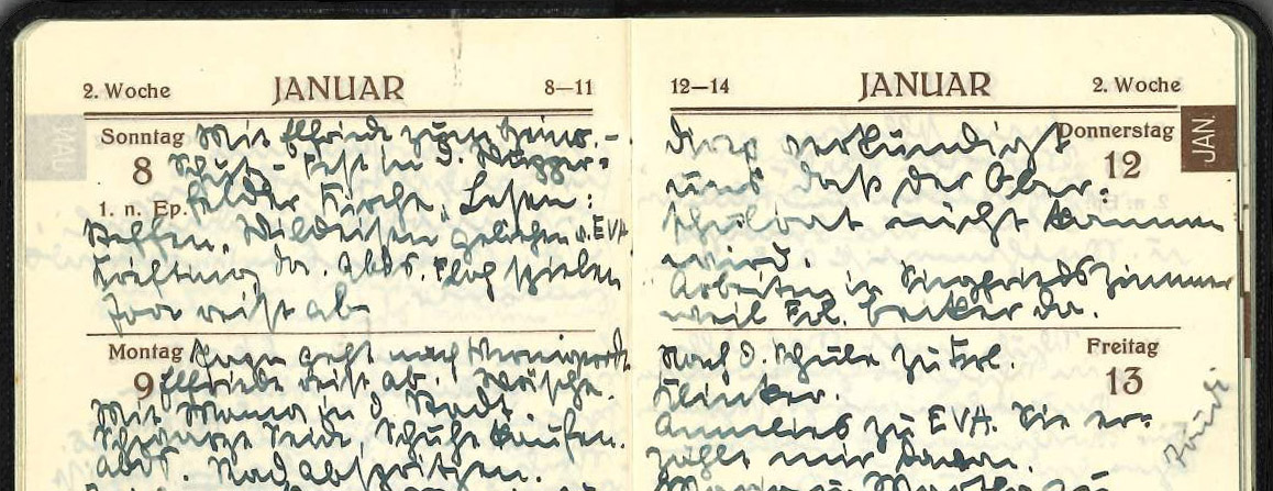 Tageskalender für Hedwig Gauger mit eingetragenen Terminen und Notizen zu wichtigen Ereignissen, 1933-35, (Quelle: Landesarchiv BW, HStAS P 39 Nr. 185)