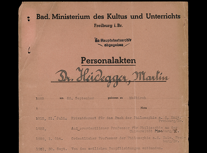 Personalakte von Martin Heidegger (1889-1976), Prof. der Philosophie, (Quelle: Landesarchiv BW, HStAS EA 3/150 Bü 835)