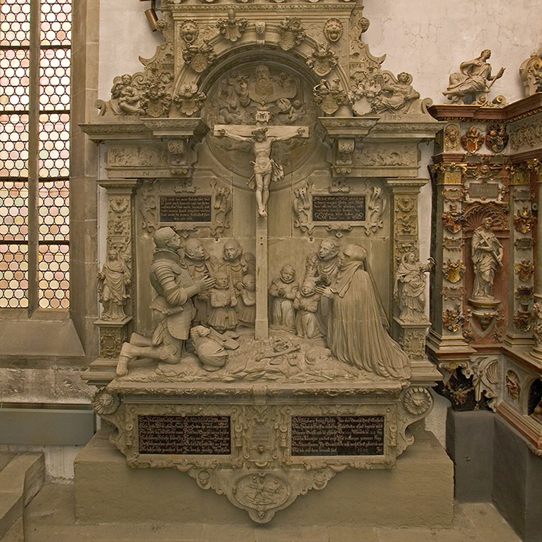 Epitaph für Graf Eberhard von Hohenlohe (1535-1570) und seine Gemahlin Agatha von Tübingen (1533-1609) in der Stiftskirche in Öhringen, Quelle: LMZ BW 