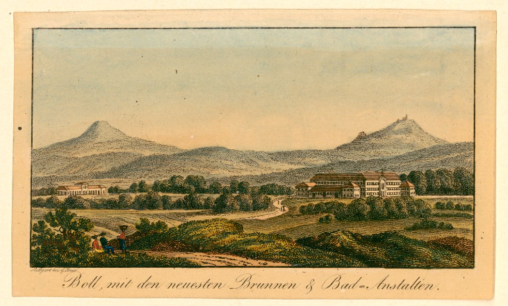 Das in den 1820er Jahren erbaute Kurhaus von Bad Boll, Quelle WLB Stuttgart, Graphische Sammlung