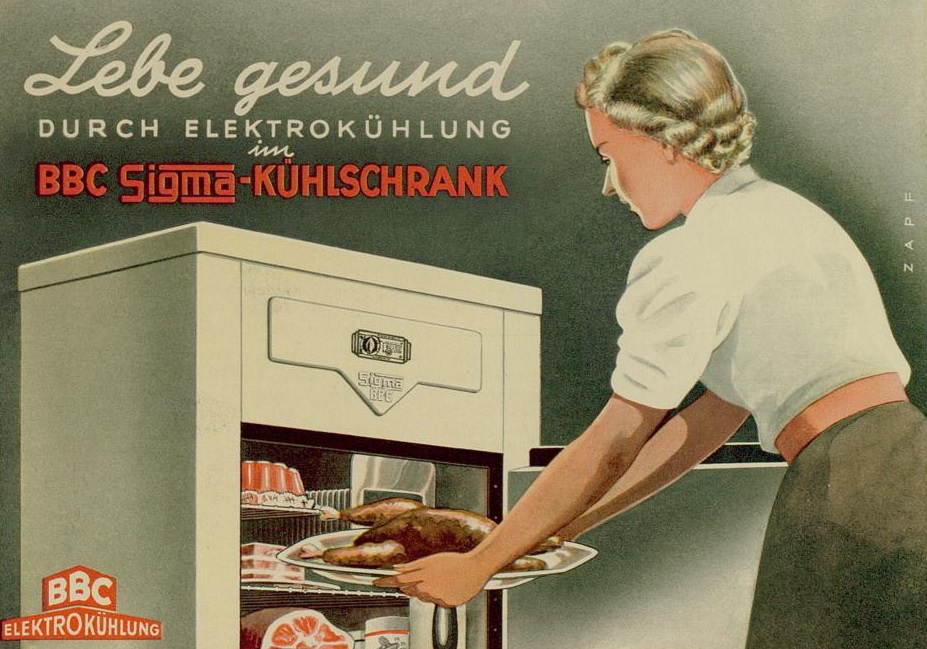 Werbung für BBC-Sigma-Kühlschrank, 1939. [Quelle: Badische Landesbibliothek Karlsruhe] 