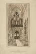 Entwurf zu einem Denkmal für die Gefallenen des I. Weltkrieges im Inneren des Ulmer Münsters: über der Orgel ein steinerner Engel mit Flügeln und Umschrift: Den dreissigtausend gefallenen Kriegern