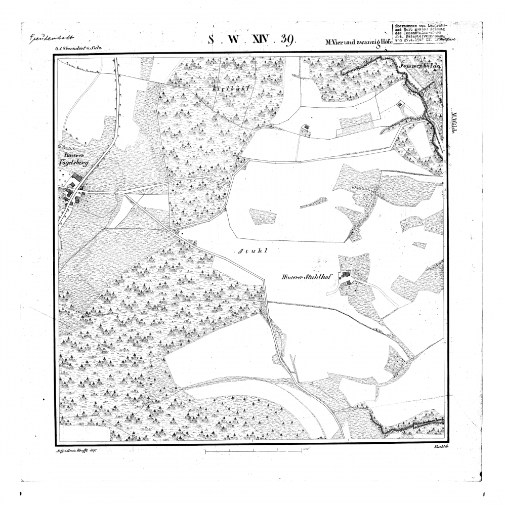 Kartenblatt SW XIV 39 Stand 1837 (Baierhof, Loßburg, Bühlhof, Loßburg, Hinterer Stuhlhof, Loßburg, Innerer Vogelsberg, Loßburg, Stuhl, Loßburg)