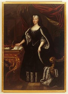 Markgräfin Franziska Sibylla Augusta von Baden in Hermelinumhang, anonym, um 1720 [Quelle: Landesmedienzentrum Baden-Württemberg] 