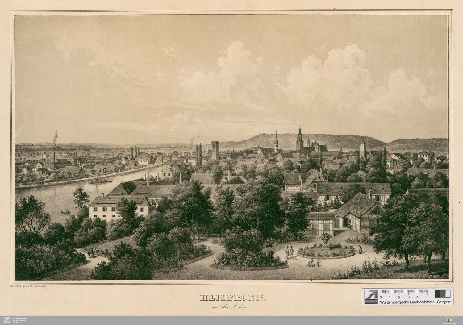 Heilbronn von der Südseite, circa 1850 [Quelle: Württembergische Landesbibliothek Stuttgart] 